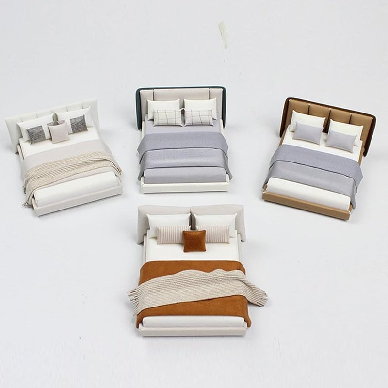 Type 1 Cream Miniature Double Bed With Beddings For 1 20 Dollhouse Decor - Image 2